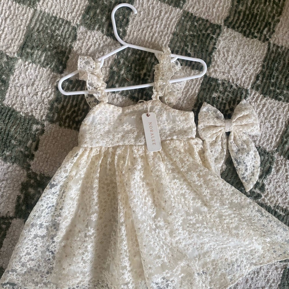 Novalee Cream Lace Dress with Bow